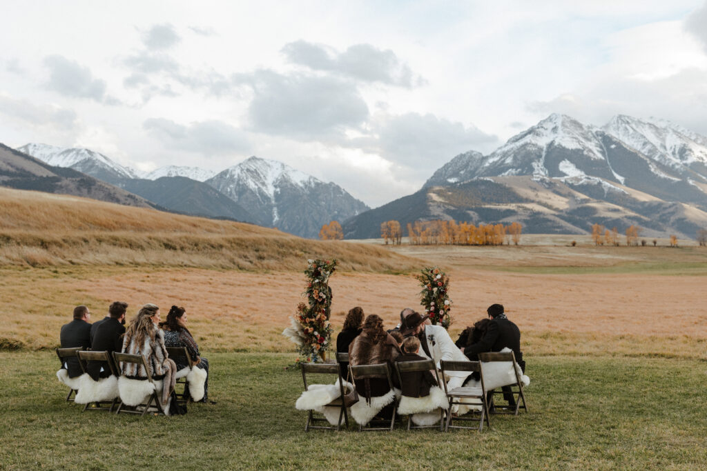 Intimate wedding ceremony in Paradise Valley Montana at Sage Lodge
